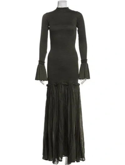 Pre-owned Escvdo Mock Neck Long Dress In Green
