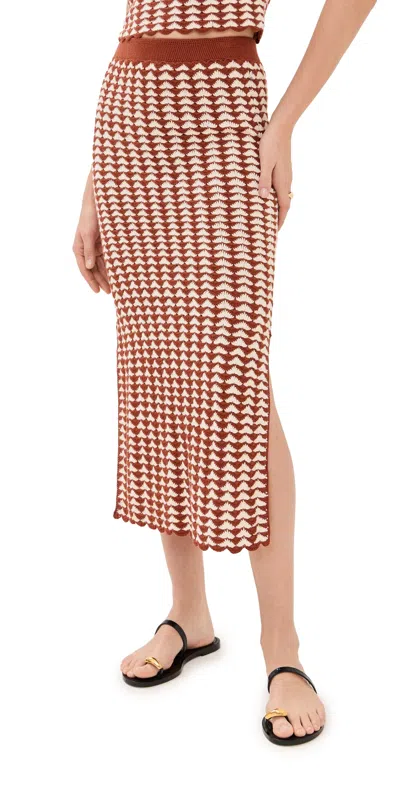 Escvdo Motupe Crocheted Cotton Midi Skirt In Ivory/brown