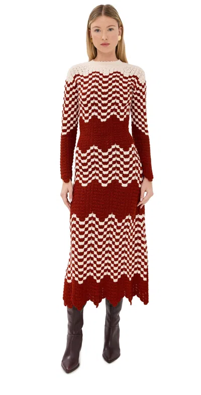 Escvdo Musa Long Sleeve Maxi Dress Burgundy/ivory In Multi