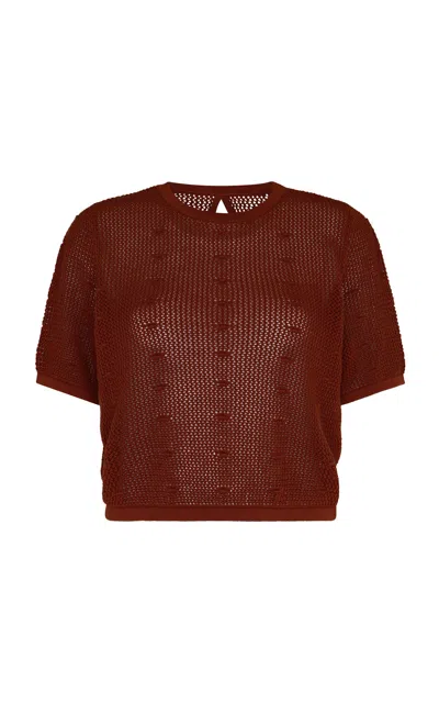 Escvdo Ofrenda Cotton Knit Open Back Top In Brown