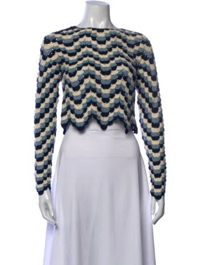 Pre-owned Escvdo Patterned Crew Neck Sweater In Blue
