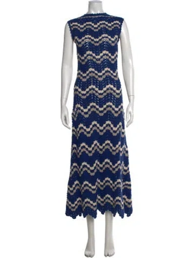 Pre-owned Escvdo Patterned Long Dress In Blue