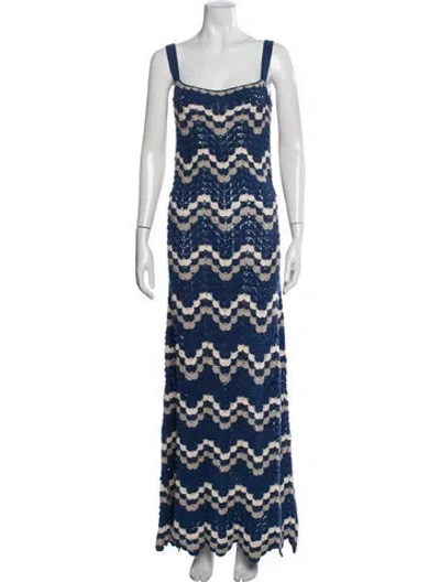 Pre-owned Escvdo Patterned Long Dress In Blue