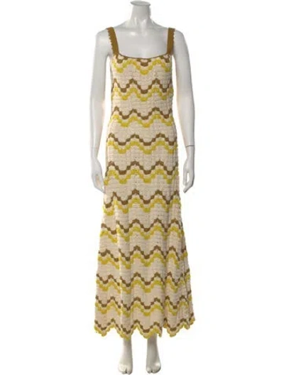 Pre-owned Escvdo Patterned Long Dress In Neutral
