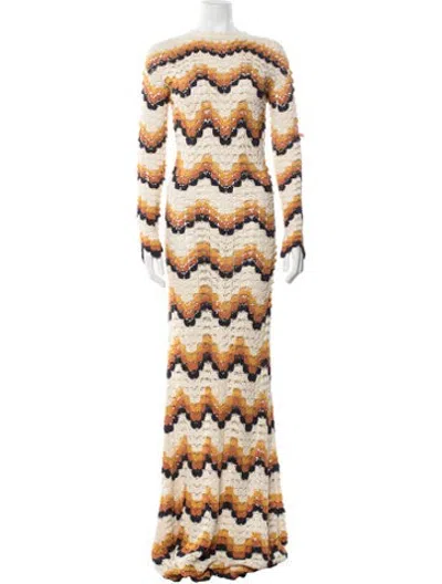 Pre-owned Escvdo Patterned Long Dress In Neutrals