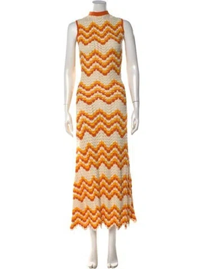 Pre-owned Escvdo Patterned Long Dress In Orange