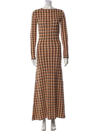 Pre-owned Escvdo Patterned Long Dress In Orange
