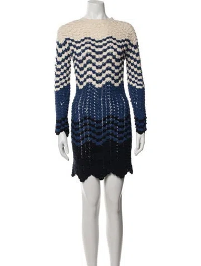 Pre-owned Escvdo Patterned Mini Dress In Blue
