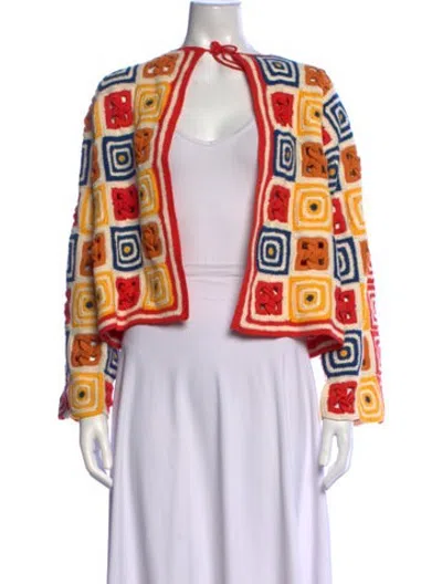 Pre-owned Escvdo Patterned Open Front Sweater W/ Tags In Multicolor