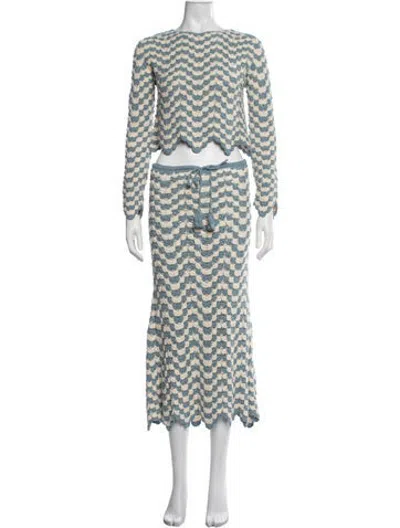 Pre-owned Escvdo Patterned Skirt Set In Blue