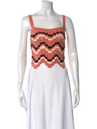Pre-owned Escvdo Patterned Square Neckline Crop Top In White