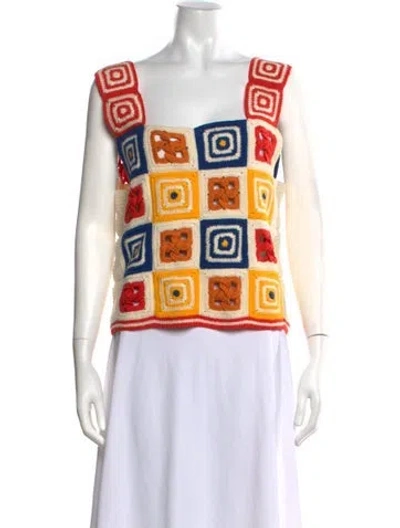 Pre-owned Escvdo Patterned Square Neckline Top In Multi