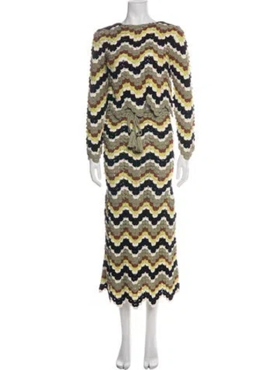 Pre-owned Escvdo Patterned Tassel Accents Skirt Set W/ Tags In Green