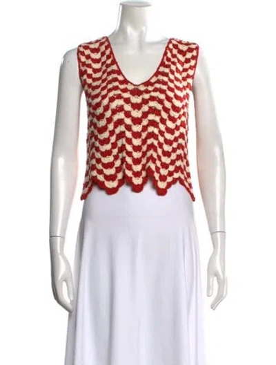 Pre-owned Escvdo Patterned V-neck Sweater In Red