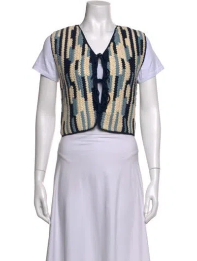 Pre-owned Escvdo Patterned V-neck Sweater W/ Tags In Multicolor