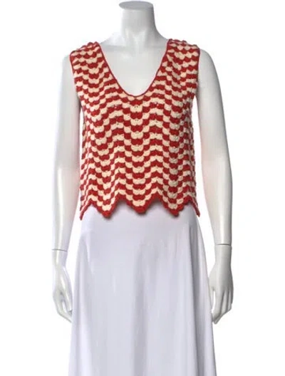 Pre-owned Escvdo Patterned V-neck Top In Red