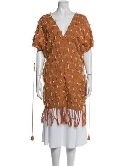 Pre-owned Escvdo Patterned V-neck Tunic In Orange