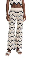 Escvdo Safi Crocheted Cotton Flared Pants In Ivory/navy