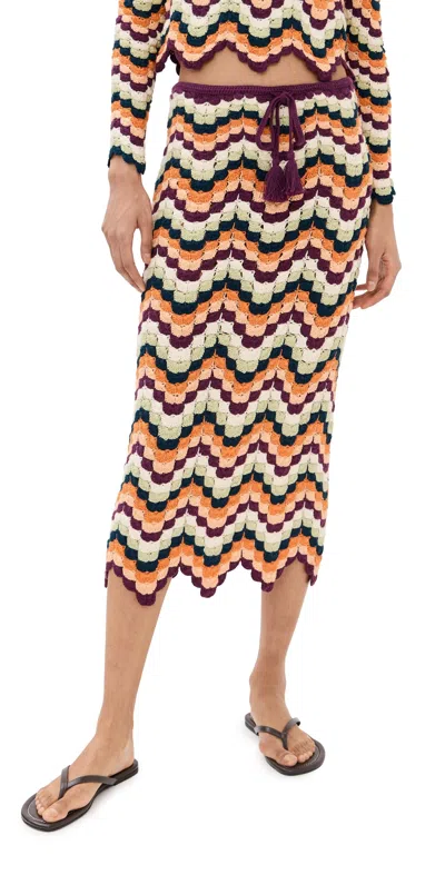 Escvdo Safi Scalloped Crocheted Cotton Midi Skirt In Multi
