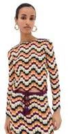 Escvdo Safi Pesca Scalloped Striped Crocheted Organic Cotton Top In Pistachio/terracotta