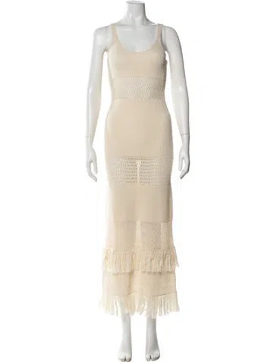 Pre-owned Escvdo Scoop Neck Long Dress In Neutral
