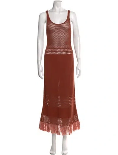 Pre-owned Escvdo Scoop Neck Long Dress In Orange