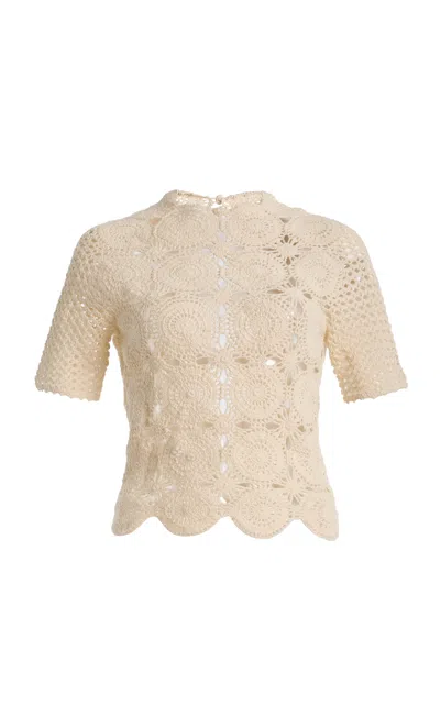 Escvdo Siula Crocheted Cotton Top In White