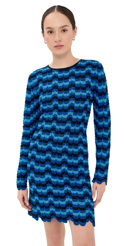 Escvdo Solana Long Sleeve Crochet Mini Dress Blues