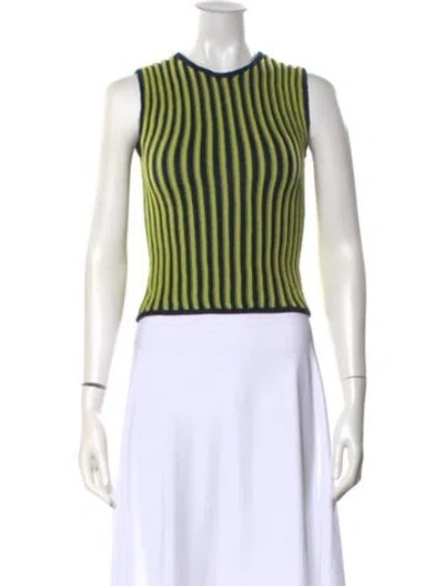 Pre-owned Escvdo Striped Crew Neck Sweater In Green