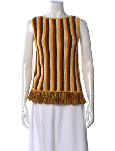 Pre-owned Escvdo Striped Crew Neck Sweater W/ Tags In Yellow