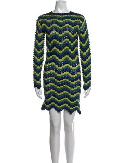 Pre-owned Escvdo Striped Mini Dress W/ Tags In Blue
