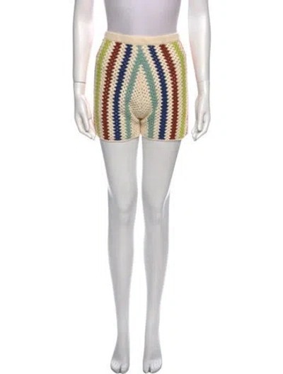 Pre-owned Escvdo Striped Mini Shorts In Neutral