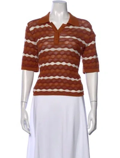 Pre-owned Escvdo Striped Short Sleeve Polo In Brown/orange
