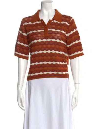 Pre-owned Escvdo Striped Short Sleeve Polo In Orange