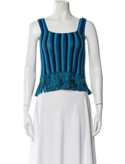 Pre-owned Escvdo Striped Square Neckline Crop Top W/ Tags In Blue