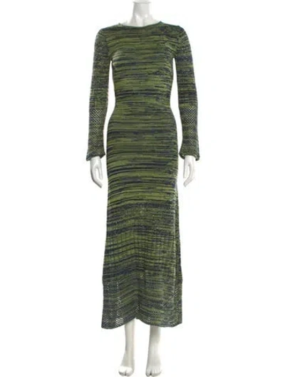 Pre-owned Escvdo Tweed Pattern Long Dress In Green