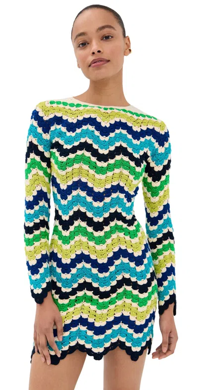 Escvdo Victoria Mini Dress Blues/lime In Green