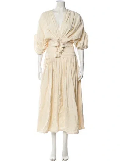 Pre-owned Escvdo V-neck Long Dress In Neutral