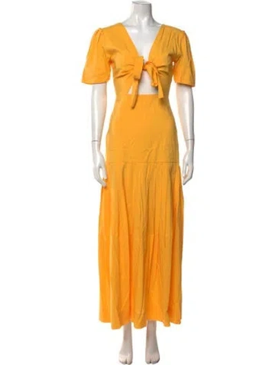 Pre-owned Escvdo V-neck Long Dress In Yellow