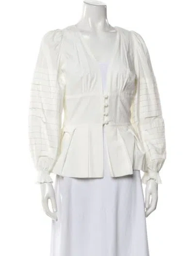 Pre-owned Escvdo V-neck Long Sleeve Blouse In White