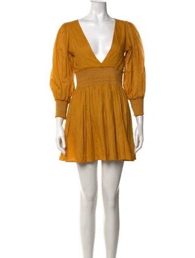 Pre-owned Escvdo V-neck Mini Dress In Yellow