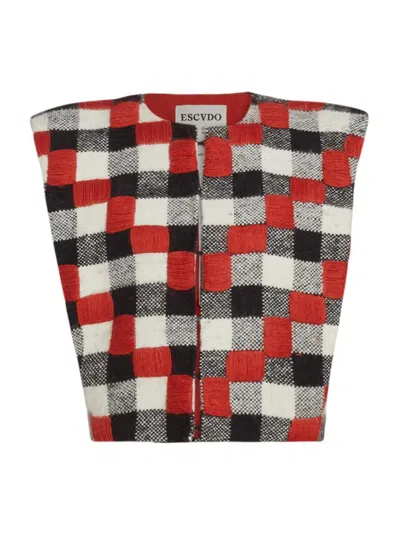 Escvdo Women's Origen Raymi Embroidered Plaid Alpaca Vest In Neutral
