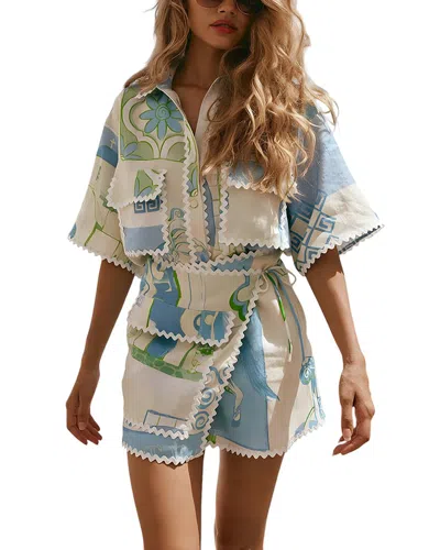 Esea 2pc Linen-blend Shirt & Skirt Set