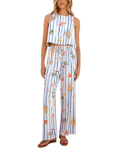 Esea 2pc Linen-blend Top & Pant Set In Blue