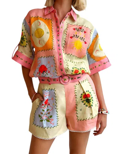 Esea 2pc Linen-blend Shirt & Short Set In Multi