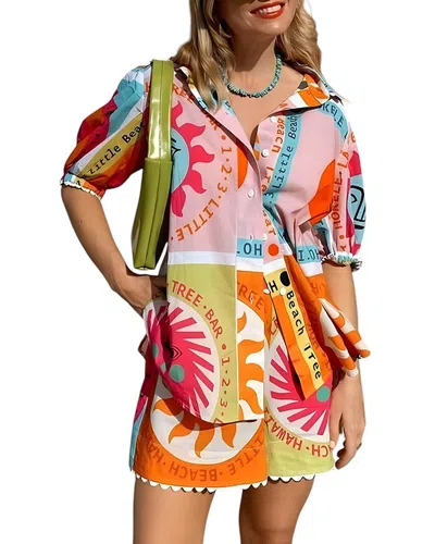 Esea 2pc Linen-blend Shirt & Short Set In Multi