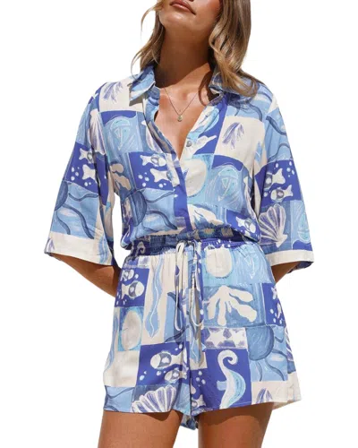 Esea 2pc Linen-blend Shirt & Short Set In Blue
