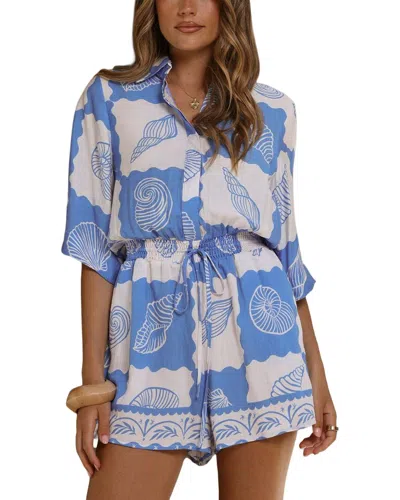 Esea 2pc Linen-blend Shirt & Short Set In Blue