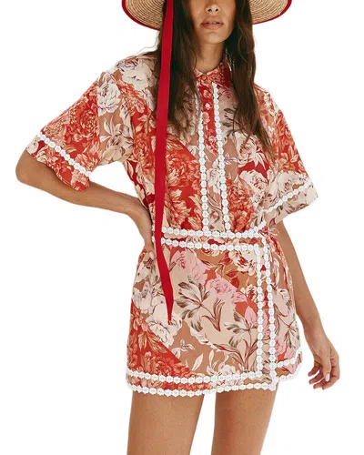 Esea Linen-blend Shirt & Skirt Set In Red