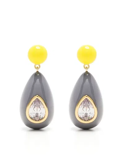 Eshvi Crystal Enamel Drop Earrings In Grey